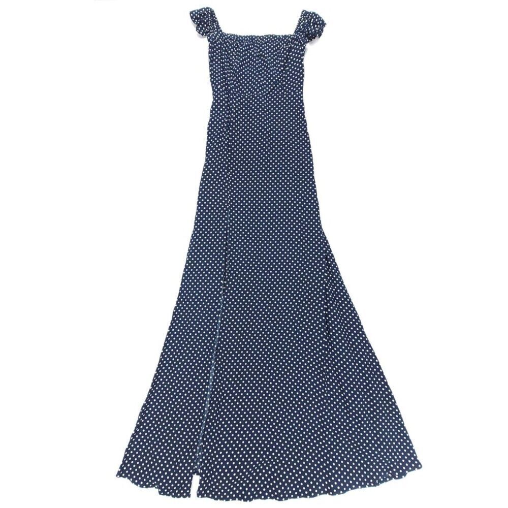 NEW Lulus Dream Love Navy Blue Polka Dot Off The Shoulder Maxi Dress Boho XS
